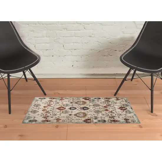 Beige Oriental Power Loom Area Rug Photo 4