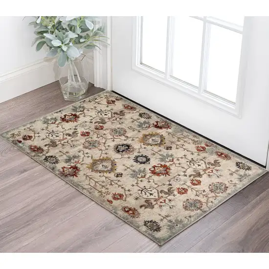 Beige Rust and Navy Oriental Power Loom Area Rug Photo 1