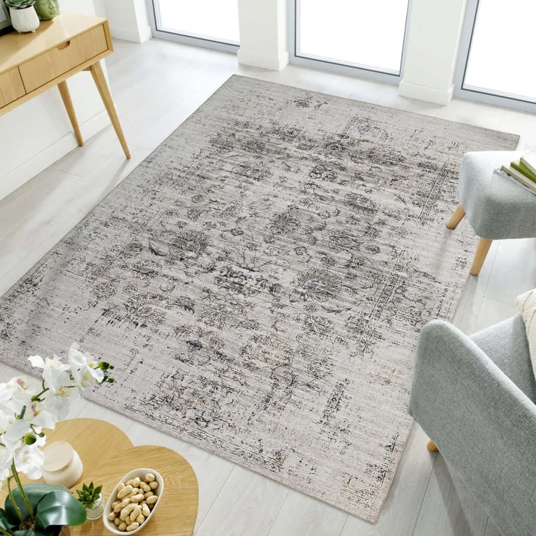 Beige Oriental Power Loom Distressed Area Rug Photo 3