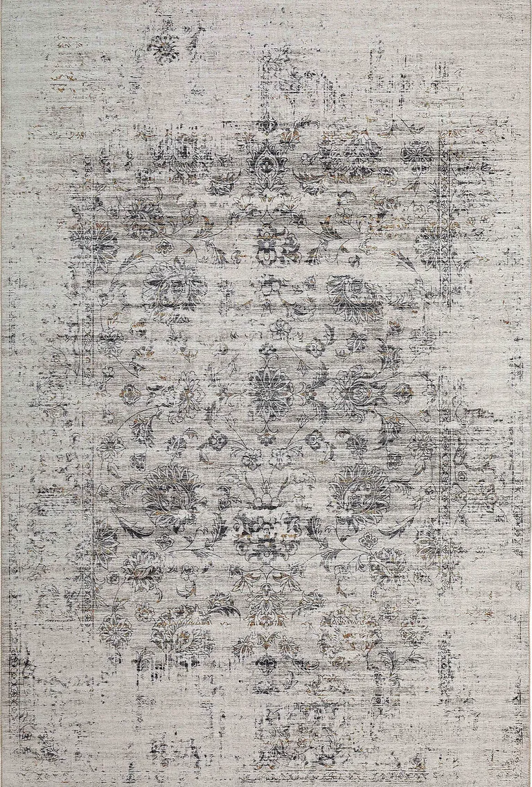 Beige Oriental Power Loom Distressed Area Rug Photo 5