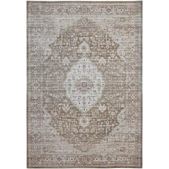 Beige Oriental Power Loom Distressed Area Rug Photo 2