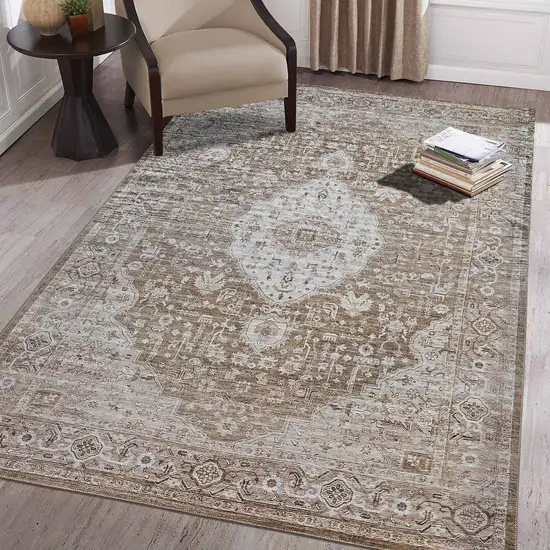 Beige Oriental Power Loom Distressed Area Rug Photo 9