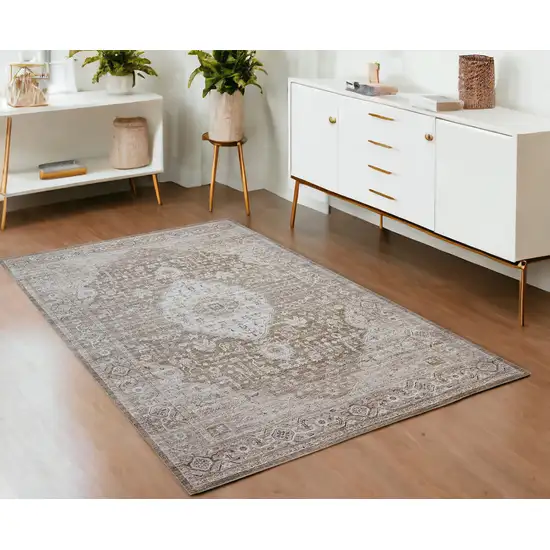 Beige Oriental Power Loom Distressed Area Rug Photo 1