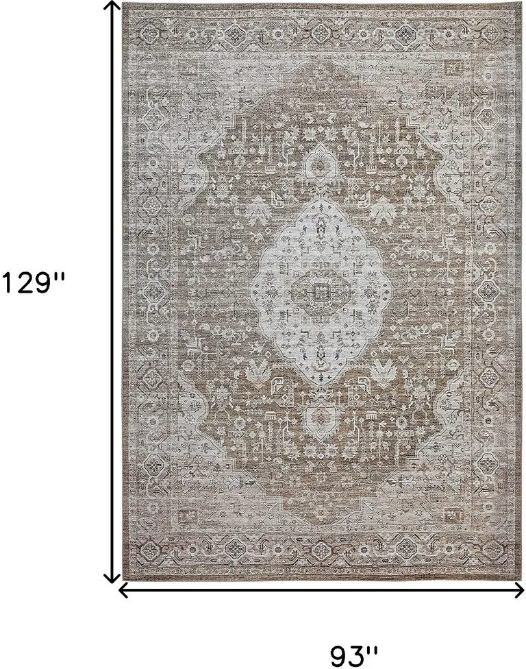 Beige Oriental Power Loom Distressed Stain Resistant Area Rug Photo 4