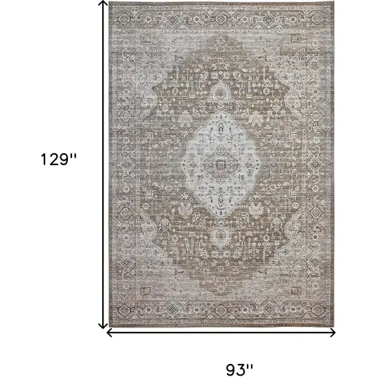 Beige Oriental Power Loom Distressed Stain Resistant Area Rug Photo 4