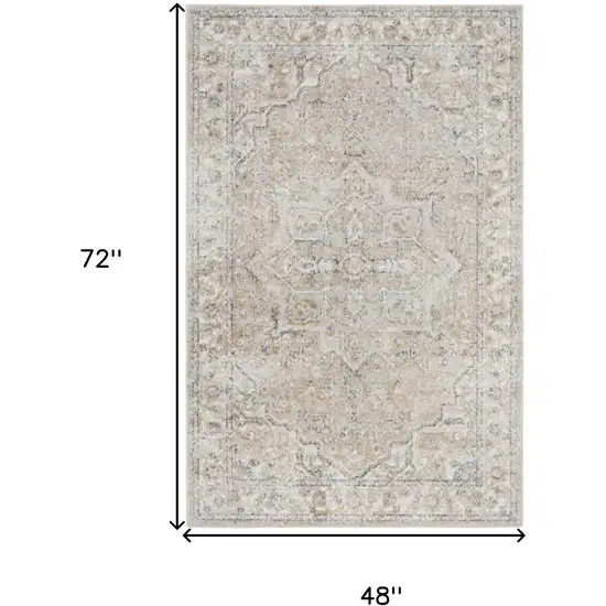 Beige Oriental Power Loom Washable Area Rug Photo 6