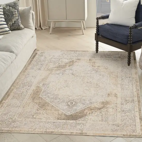 Beige Oriental Power Loom Washable Area Rug Photo 8