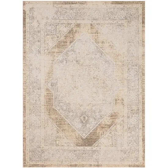 Beige Oriental Power Loom Washable Area Rug Photo 1