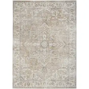 Photo of Beige Oriental Power Loom Washable Area Rug