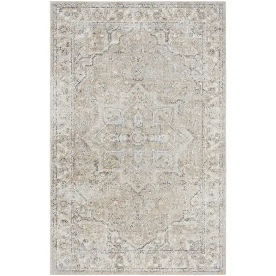 Beige Oriental Power Loom Washable Area Rug Photo 1