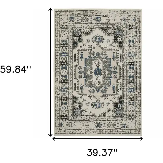 Beige Oriental Stain Resistant Indoor Outdoor Area Rug Photo 9