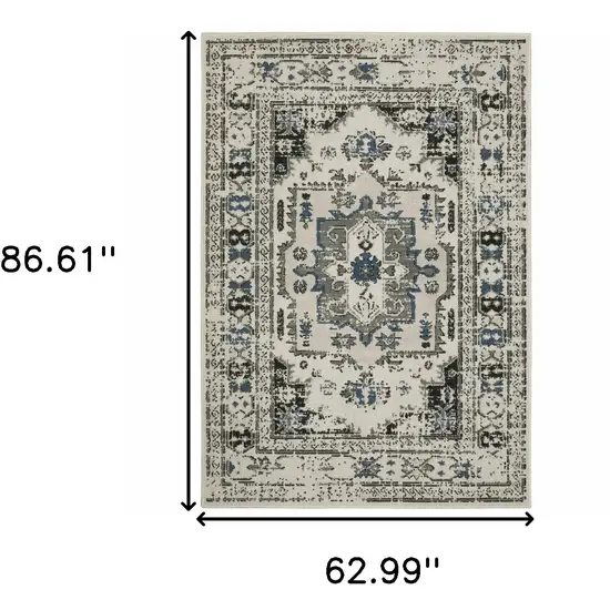 Beige Oriental Stain Resistant Indoor Outdoor Area Rug Photo 9