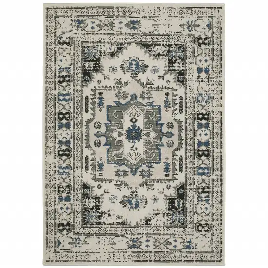 Beige Oriental Stain Resistant Indoor Outdoor Area Rug Photo 1