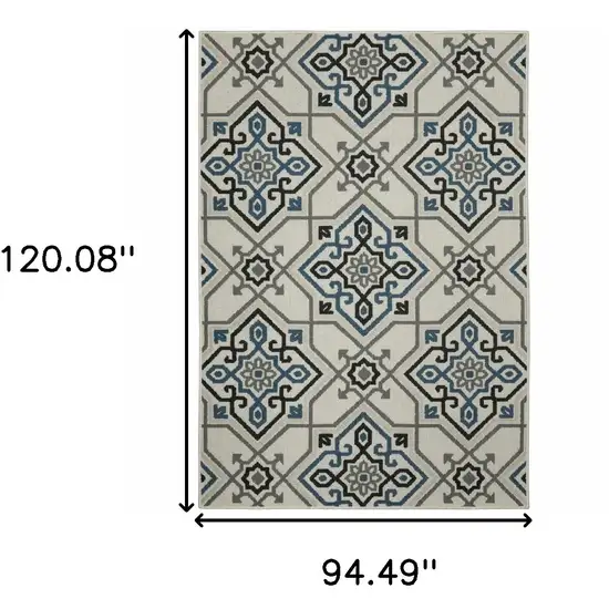 Beige Oriental Stain Resistant Indoor Outdoor Area Rug Photo 7