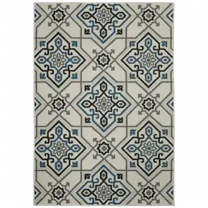 Photo of Beige Oriental Stain Resistant Indoor Outdoor Area Rug