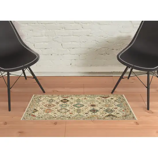 Beige Pale Blue Rust Gold Tan Brown And Orange Oriental Power Loom Stain Resistant Area Rug With Fringe Photo 3