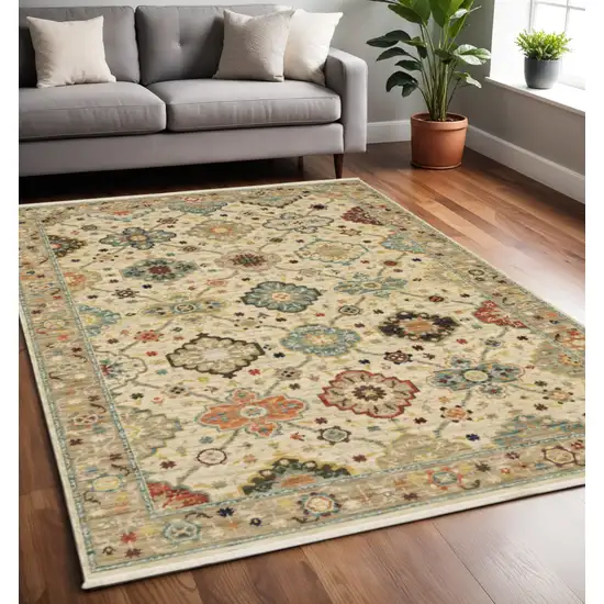 Blue and Beige Oriental Power Loom Area Rug With Fringe Photo 1