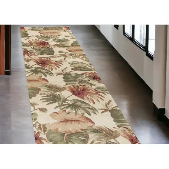 2' X 10' Beige Palm Leaves Wool Indoor Runner Rug Photo 1