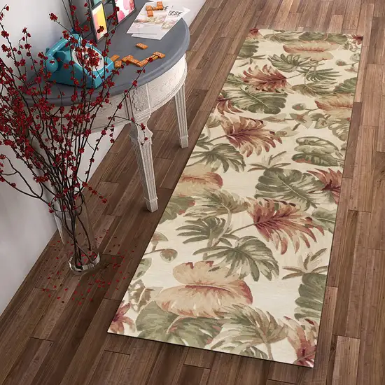 Beige Palm Leaves Wool Indoor Runner Rug Photo 4