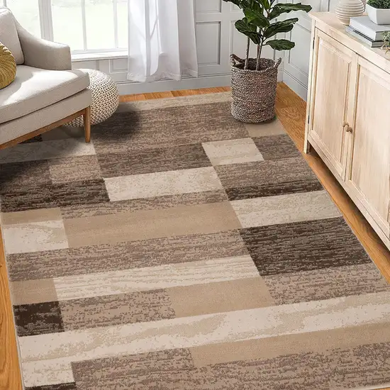 Beige Patchwork Power Loom Stain Resistant Area Rug Photo 7