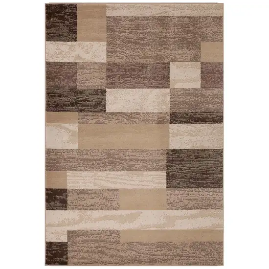 Beige Patchwork Power Loom Stain Resistant Area Rug Photo 1