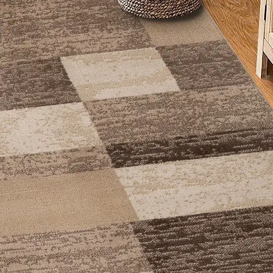 Beige Patchwork Power Loom Stain Resistant Area Rug Photo 6