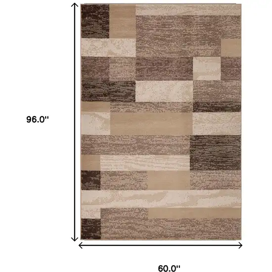 Beige Patchwork Power Loom Stain Resistant Area Rug Photo 8