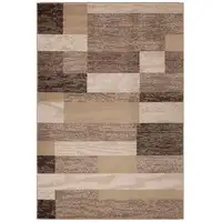 Photo of Beige Patchwork Power Loom Stain Resistant Area Rug