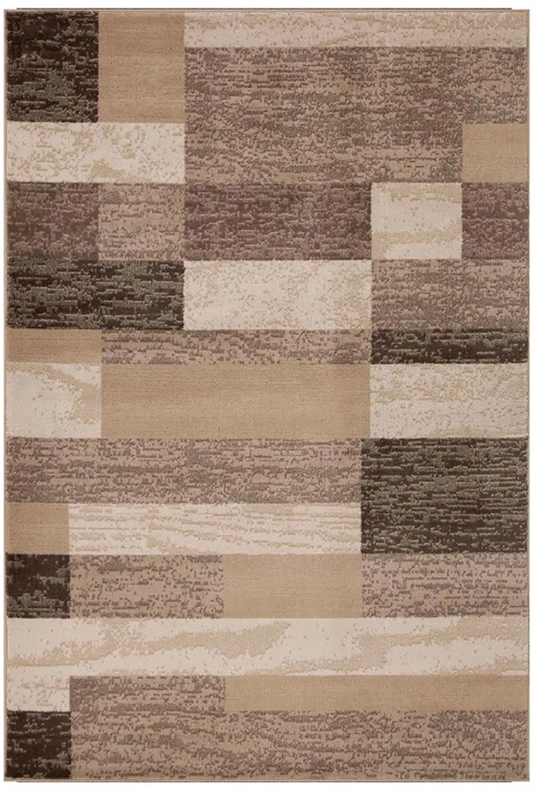 Beige Patchwork Power Loom Stain Resistant Area Rug Photo 1