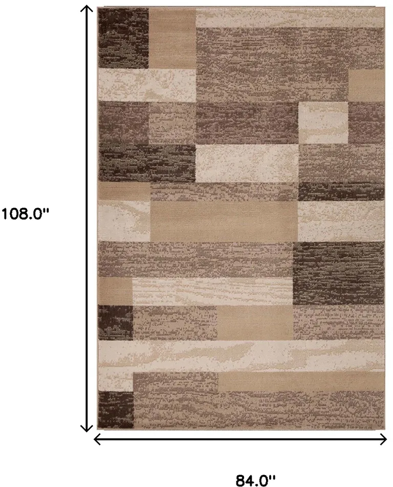 Beige Patchwork Power Loom Stain Resistant Area Rug Photo 2