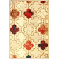 Photo of Beige Quatrefoil Power Loom Distressed Stain Resistant Area Rug