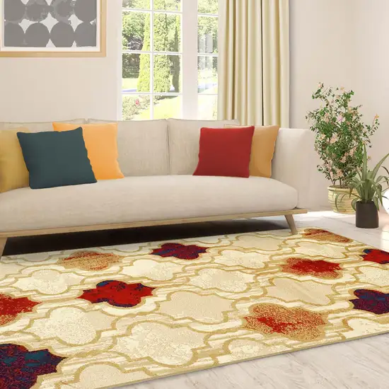 Beige Quatrefoil Power Loom Distressed Stain Resistant Area Rug Photo 6