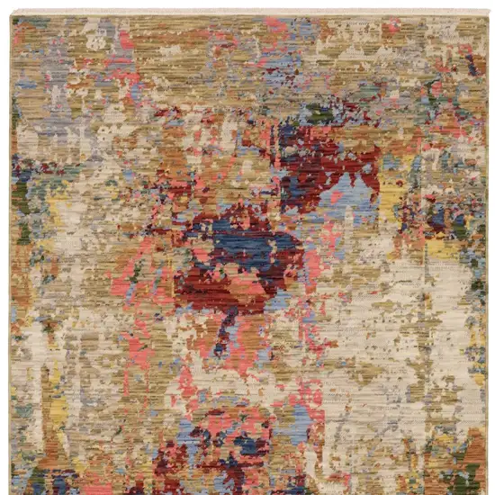 Beige Red And Blue Abstract Area Rug With Fringe Photo 7