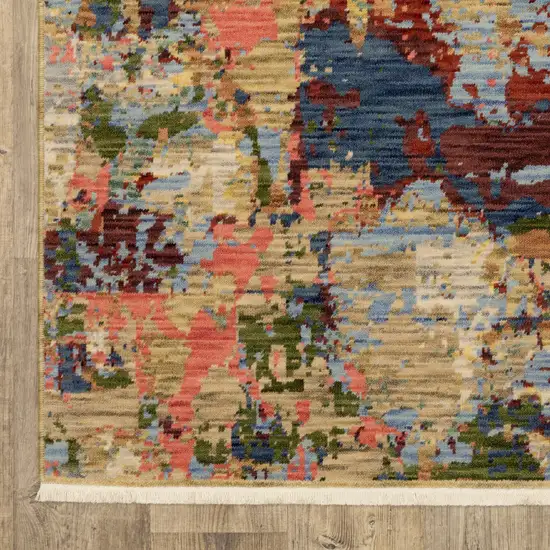 Beige Red And Blue Abstract Area Rug With Fringe Photo 6