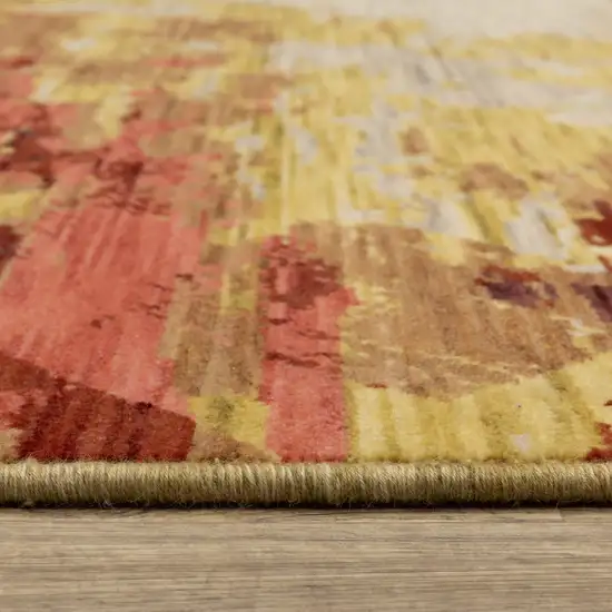 Beige Red And Yellow Abstract Area Rug With Fringe Photo 8