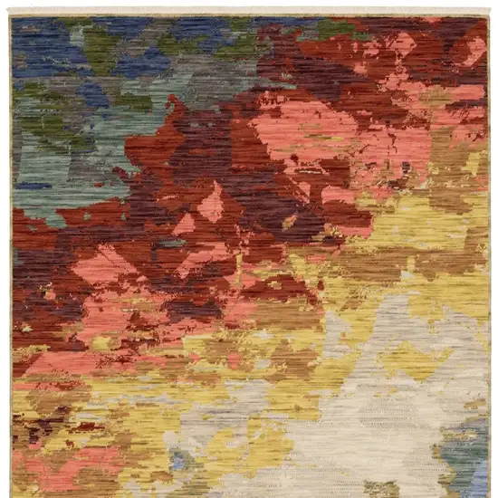 Beige Red And Yellow Abstract Area Rug With Fringe Photo 6