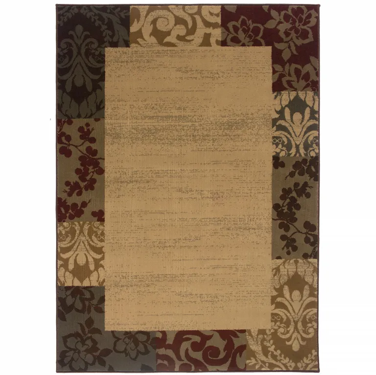 Beige Red Green Gold And Grey Abstract Power Loom Stain Resistant Area Rug Photo 1