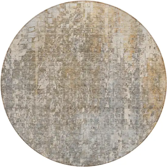 Beige Round Abstract Washable Non Skid Indoor Outdoor Area Rug Photo 2