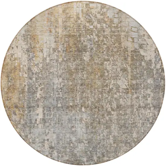 Beige Round Abstract Washable Non Skid Indoor Outdoor Area Rug Photo 4