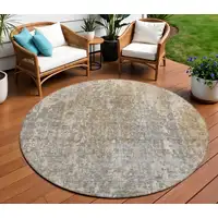 Photo of Beige Round Abstract Washable Non Skid Indoor Outdoor Area Rug