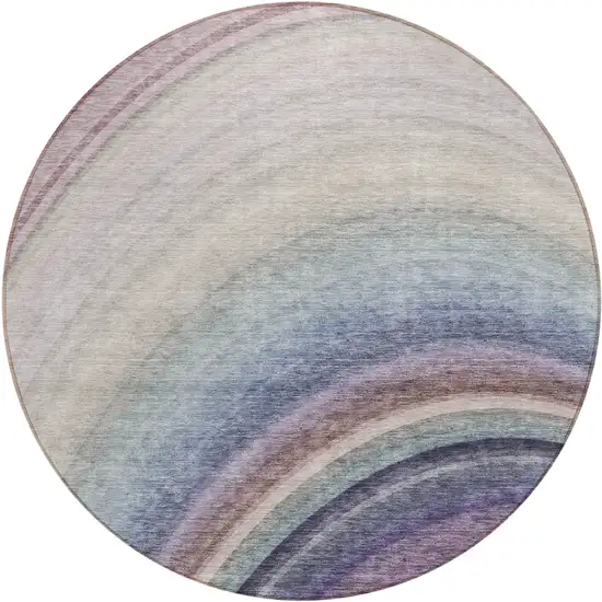 Beige Round Abstract Washable Non Skid Indoor Outdoor Area Rug Photo 2