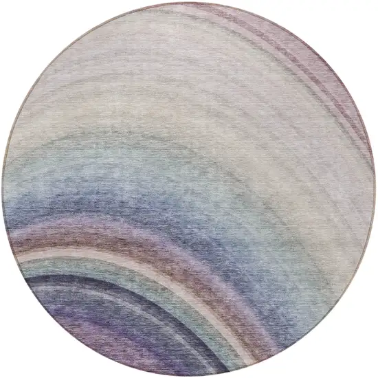 Beige Round Abstract Washable Non Skid Indoor Outdoor Area Rug Photo 4