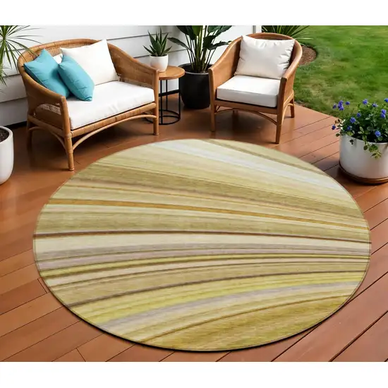 Beige Round Abstract Washable Non Skid Indoor Outdoor Area Rug Photo 1