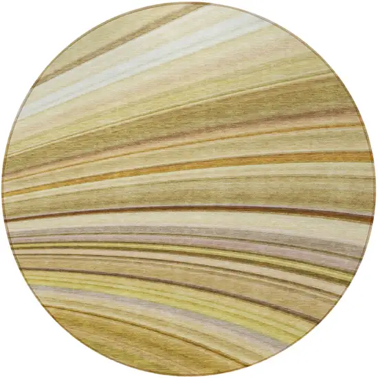 Beige Round Abstract Washable Non Skid Indoor Outdoor Area Rug Photo 4