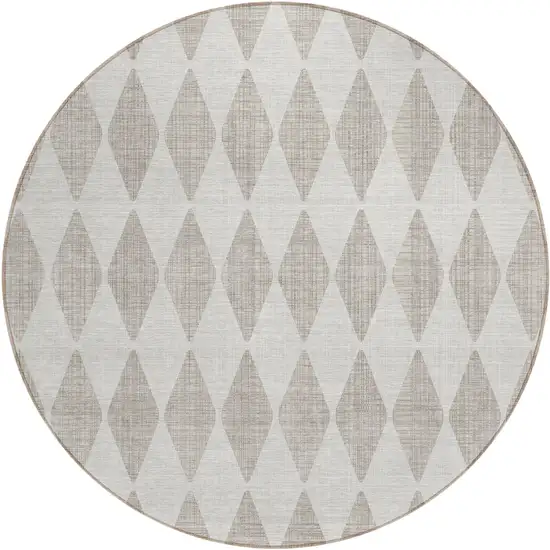 Beige Round Geometric Washable Non Skid Indoor Outdoor Area Rug Photo 2