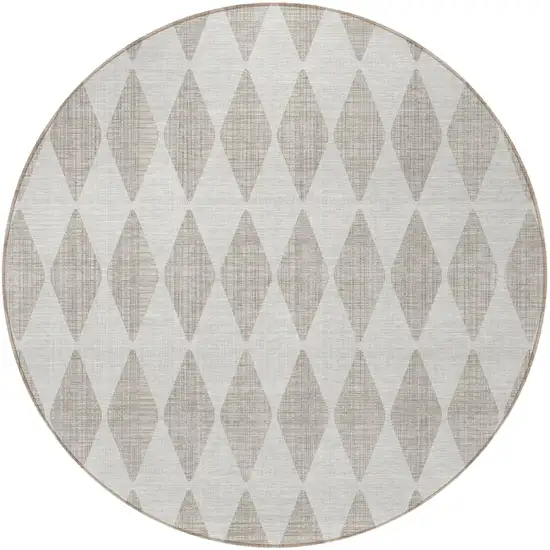 Beige Round Geometric Washable Non Skid Indoor Outdoor Area Rug Photo 5