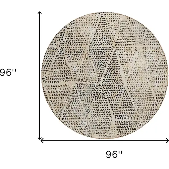 Beige Round Geometric Washable Non Skid Indoor Outdoor Area Rug Photo 3