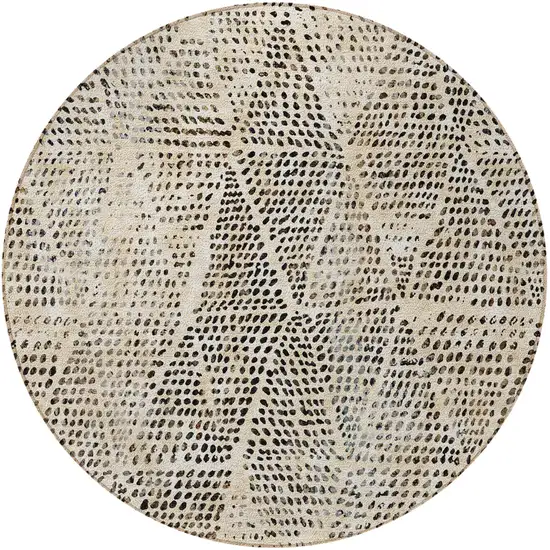 Beige Round Geometric Washable Non Skid Indoor Outdoor Area Rug Photo 5