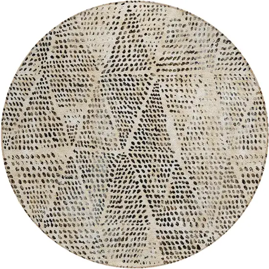 Beige Round Geometric Washable Non Skid Indoor Outdoor Area Rug Photo 2