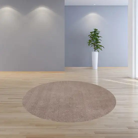 Beige Round Indoor Shag Rug Photo 4